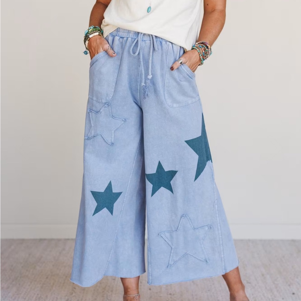 NWT Three Bird Nest Blue Star Wide-Leg Pants